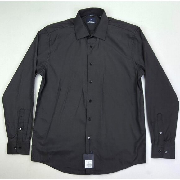 ben Sherman Slim Fit Size Large 16-16.5 34/35 Black Basketweave Dobby Shirt NWT - Picture 1 of 14